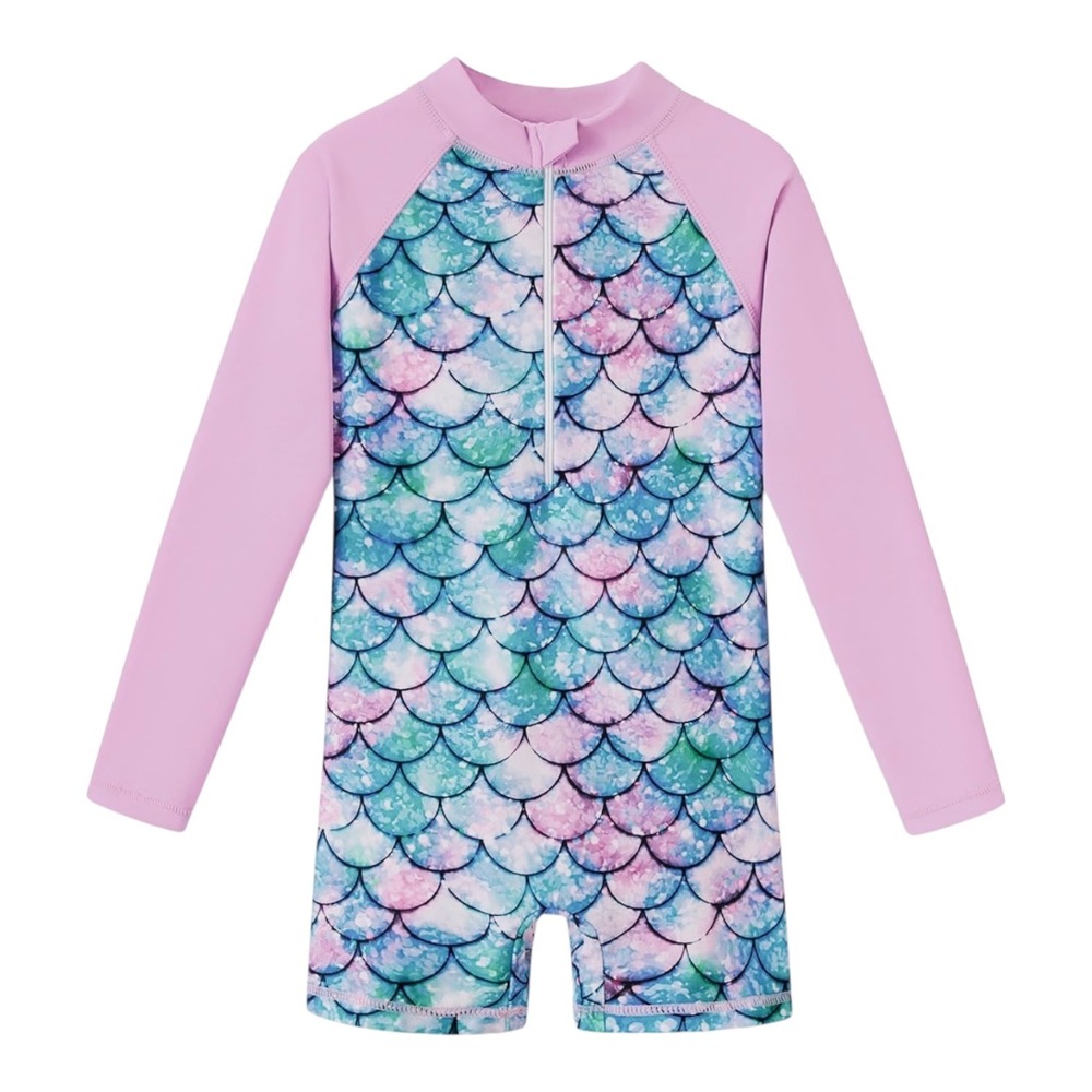 NEW Mermaid Scale Girls Size‎ 4T Lavender Blue Long Sleeve One Piece Swimsuit